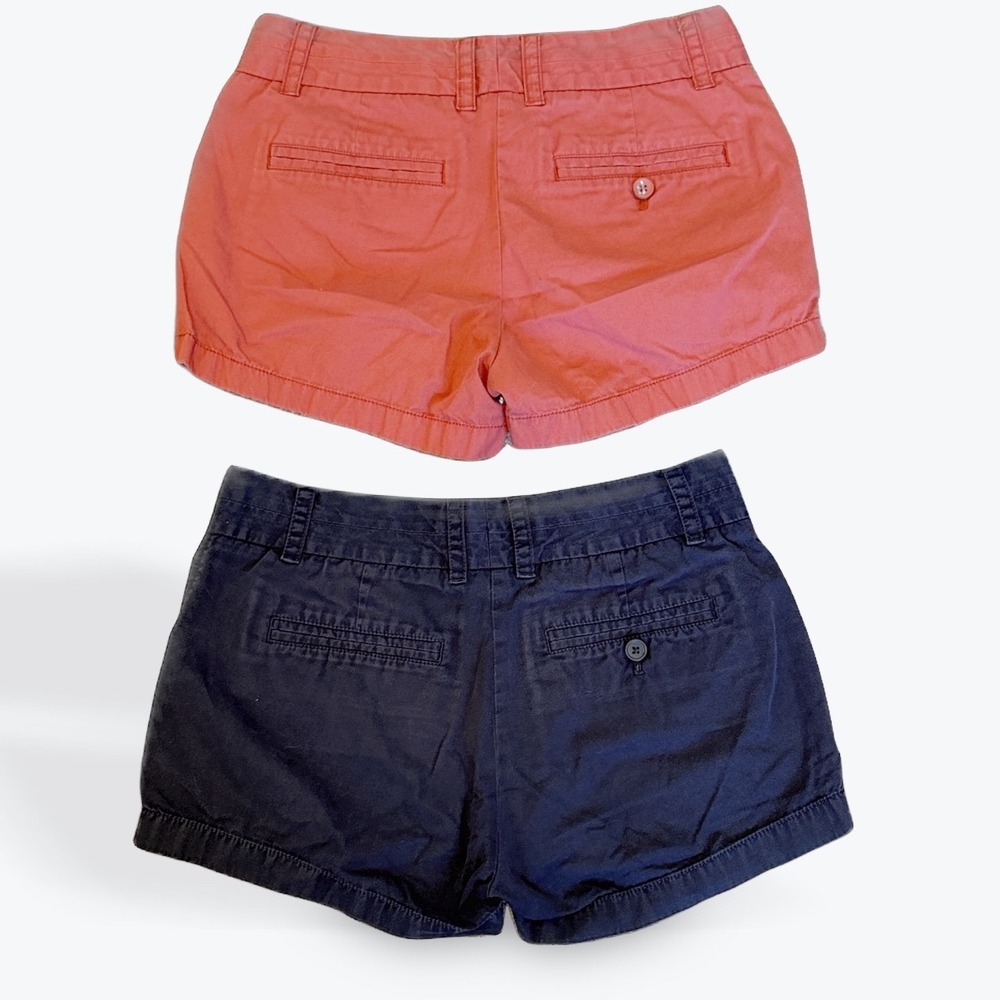 J.Crew‎ Lot of 2 pairs Chino Broken-In Shorts Navy Blue Coral Pink Sz 00 Cotton - Picture 2 of 8